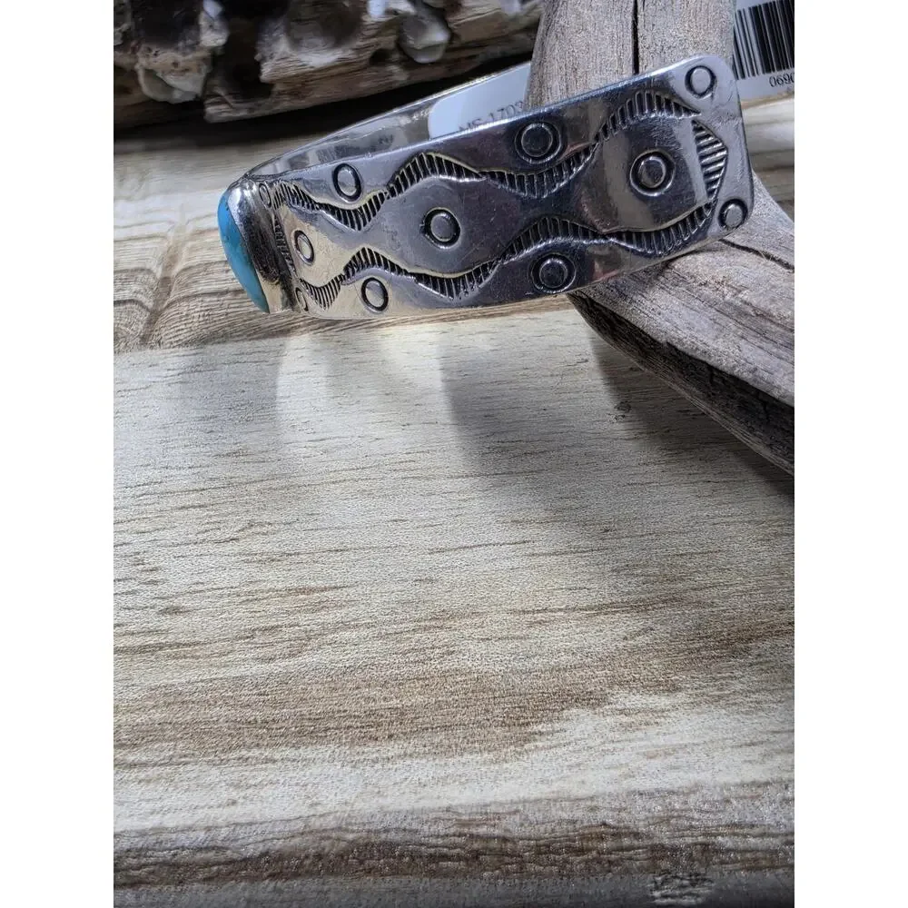 Native Inspired Turquoise Sterling Silver Cuff Bracelet 6.75